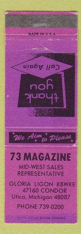 Matchbook Cover - 73 Magazine Utica MI WEAR