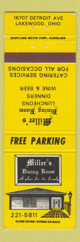 Matchbook Cover - Miller's Dining Room Lakewood OH