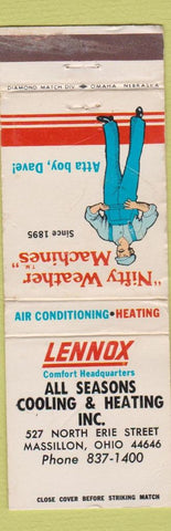 Matchbook Cover - Lennox Heating Cooling Massillon OH WORN