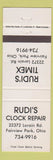 Matchbook Cover - Rudi's Timex Clock Repair Fairview Park OH