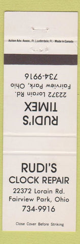 Matchbook Cover - Rudi's Timex Clock Repair Fairview Park OH