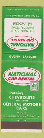 Matchbook Cover - National Car Rental Lubbock TX Chevrolet GM
