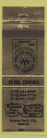 Matchbook Cover - Brownie's Body and Towing Buena Park CA