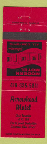 Matchbook Cover - Arrowhead Motel Wauseon OH RED