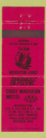 Matchbook Cover - Chief Wauseon Motel OH Indian RED