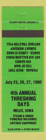 Matchbook Cover - Threshing Days Miles IA Tractor pull 1980