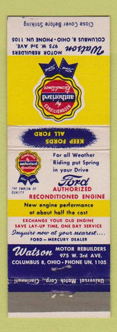 Matchbook Cover - Ford Rebuilt Engines Columbus OH Cleveland Watson