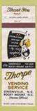 Matchbook Cover - Thorpe Vending Greenville Rocky Mount NC girlie WEAR