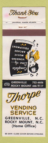 Matchbook Cover - Thorpe Vending Greenville Rocky Mount NC girlie WEAR