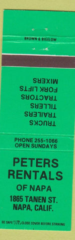 Matchbook Cover - Peters Rentals Napa CA tractors