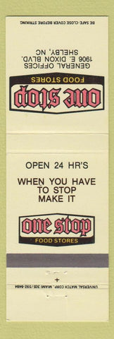 Matchbook Cover - One Stop Food Stores Shelby NC