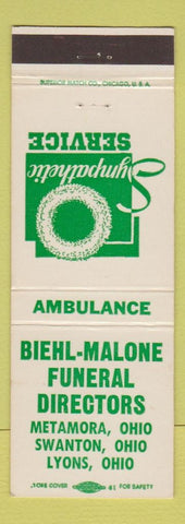 Matchbook Cover - Biehl Malone Funeral Home Metamora Swanton Lyons OH