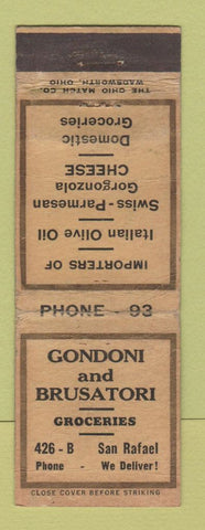 Matchbook Cover - Gondoni and Brusatori Grocery San Rafael CA WORN