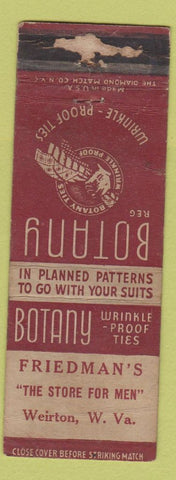 Matchbook Cover - Botany Men's Clothes Friedman's Weirton WV WORN