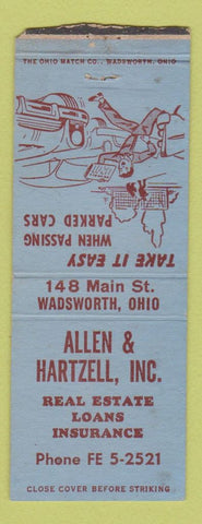 Matchbook Cover - Allen and Hartzell Real Estate Insurance Wadsworth OH BOBTAIL