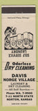 Matchbook Cover - Davis Norge Village Laundry Norton KS