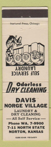 Matchbook Cover - Davis Norge Village Laundry Norton KS