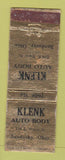 Matchbook Cover - Klenk Auto Body Sandusky OH POOR