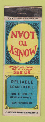 Matchbook Cover - Reliable Loan Office San Francisco CA WEAR