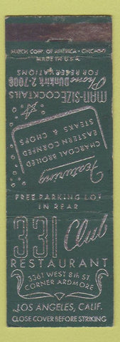 Matchbook Cover - 331 Club Restaurant Los Angeles CA