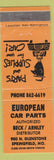 Matchbook Cover - European Car Parts Springfield MO WEAR ORANGE