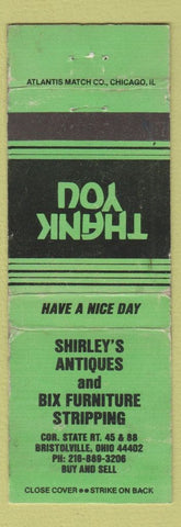 Matchbook Cover - Shirley's Antiques Furniture Bristolville OH WORN