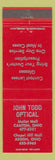 Matchbook Cover - John Todd Optical Akron Canton OH red