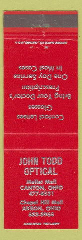 Matchbook Cover - John Todd Optical Akron Canton OH red