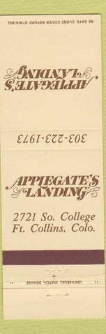 Matchbook Cover - Applegate's Landing Fort Collins Colorado