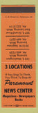 Matchbook Cover - Paramount News Center East Lansing MI