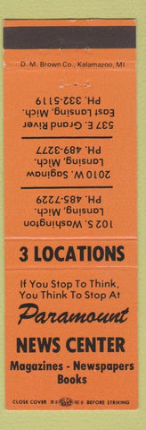 Matchbook Cover - Paramount News Center East Lansing MI