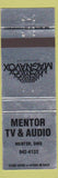 Matchbook Cover - Mentor TV Audio Magnavox Mentor OH WEAR