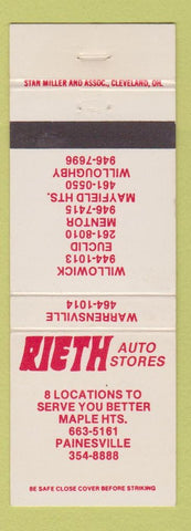 Matchbook Cover - Rieth Auto Stores Euclid Mentor Willoughby Willowick OH