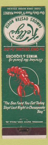 Matchbook Cover - Kelly's Oyster House Philadelphia PA lobster
