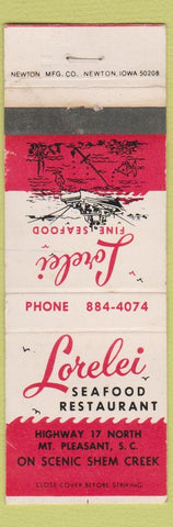 Matchbook Cover - Lorelei Seafood Restaurant Mount Pleasant SC WORN