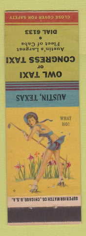 Matchbook Cover - Owl Taxi Congress Austin TX pinup Tony's Tavern