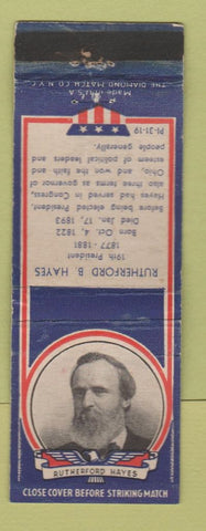 Matchbook Cover - 1930s Diamond Presidents Rutherford B Hayes WORN