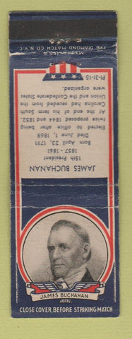 Matchbook Cover - 1930s Diamond Presidents James Buchanan WEAR
