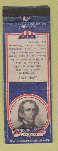 Matchbook Cover - 1930s Diamond Presidents John Tyler WORN
