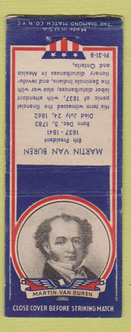 Matchbook Cover - 1930s Diamond Presidents Martin Van Buren BOBTAIL