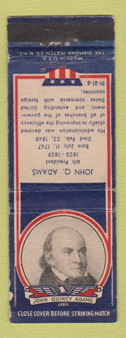 Matchbook Cover - 1930s Diamond Presidents John Quincy Adams WEAR