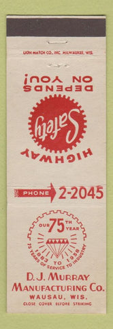 Matchbook Cover - DJ Murray Manufacturing Wausau WI 1958 SKF Allen Bradley