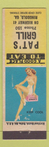 Matchbook Cover - Pat's Grill Ringgold GA low phone pinup