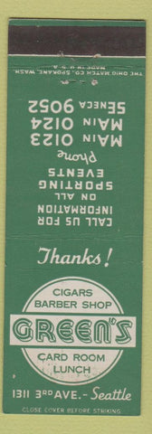 Matchbook Cover - Green's Card Room Tobacco Seattle WA