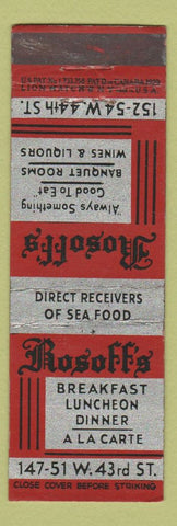 Matchbook Cover - Rosoff's Restaurant New York City? Lion Canada 1929 WEAR