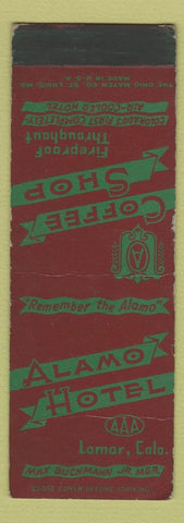 Matchbook Cover - Alamo Hotel Lamar Colorado SAMPLE WEAR