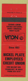 Matchbook Cover - Nickel Plate Credit Union Frankfort IN red