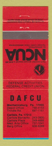 Matchbook Cover - Defense Activities Credit Union Carlisle PA WEAR red