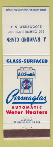 Matchbook Cover - Permaglas Water Heater Raymond Clark Bloomfield NJ