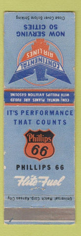 Matchbook Cover - Phillips 66 oil gas Continental Airlines